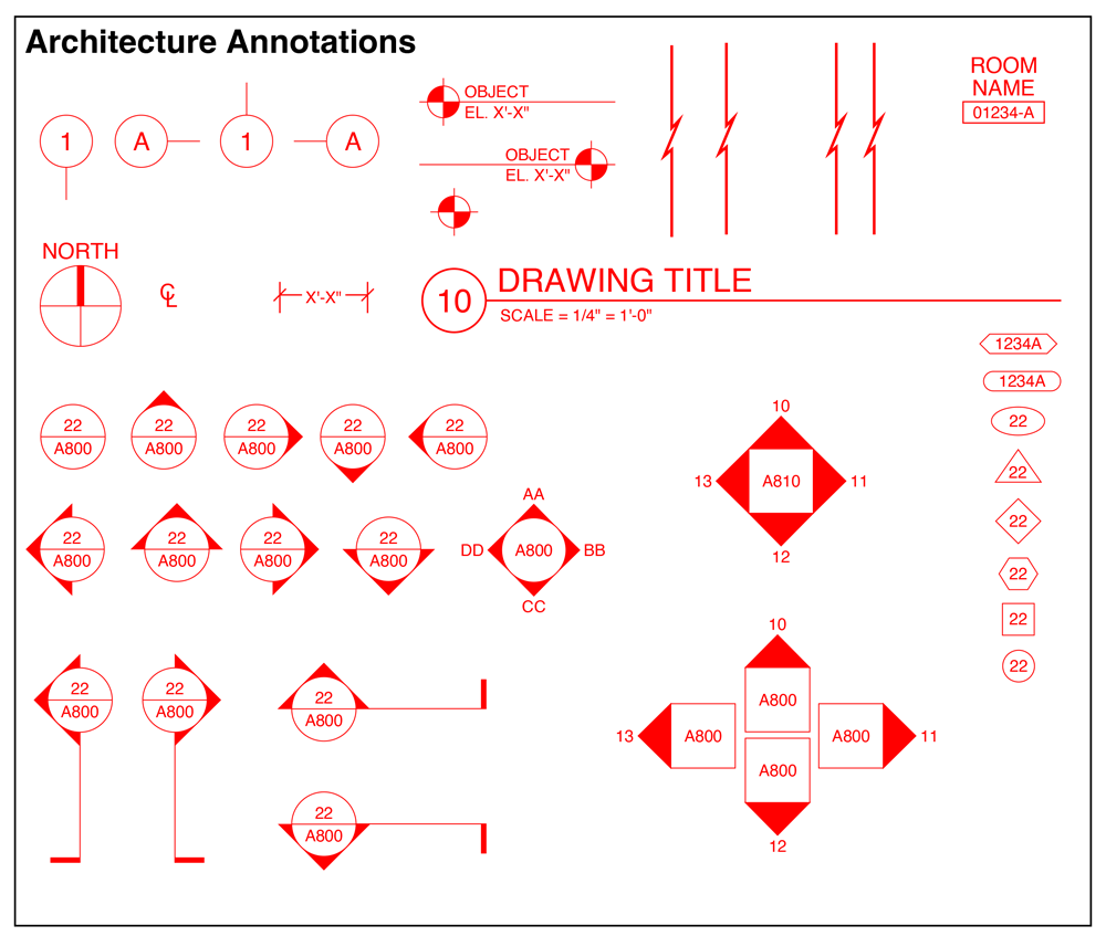 Image showing the architectural annotations in red