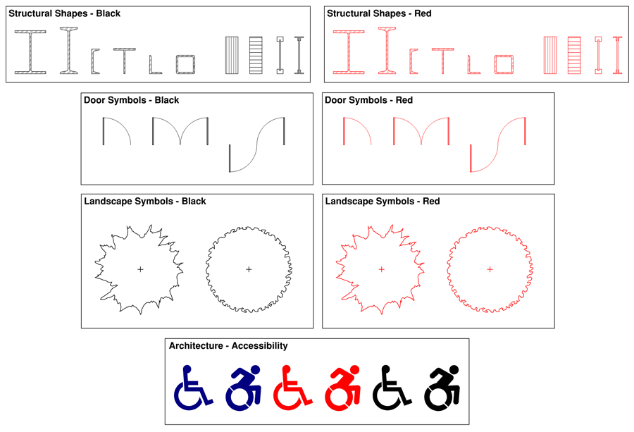 Structural Sections, Doors, Trees, and Accessibility Logos