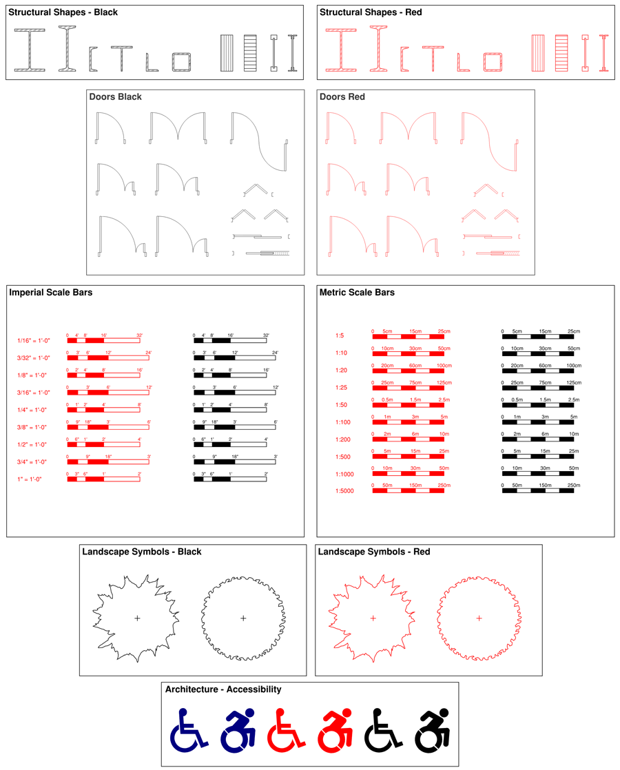 Structural Sections, Doors, Trees, and Accessibility Logos