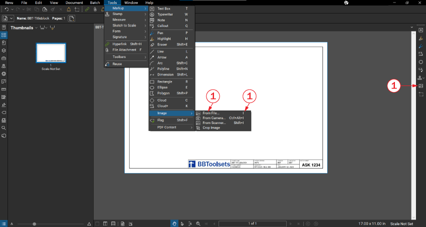 Screenshot showing three options for opening the Image Tool